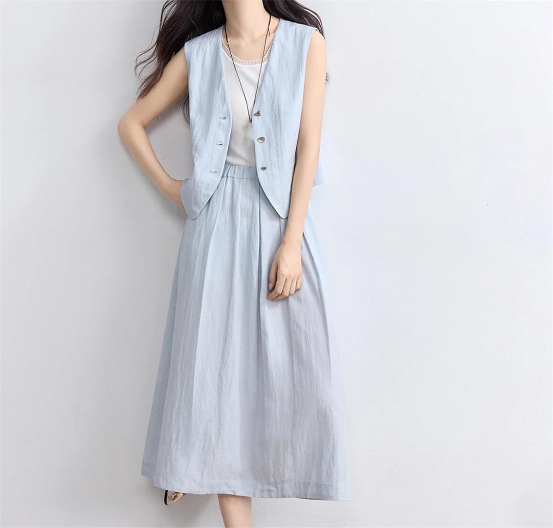 Women's Summer Skirt Suit Fashion Sleeveless Vest Jacket And A Line Skirt Commute Woman Casual Outfit