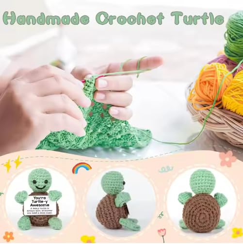 Image of Cute Emotional Support Crochet Toys Handmade Gifts with Message for Women Men Friends Coworkers, Birthday Christmas Valentine's Gift (Turtle)