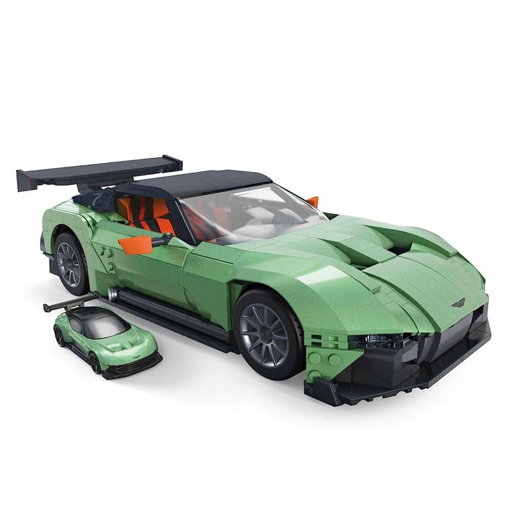 MEGA Hot Wheels Aston Martin Vulcan Kolekcjonerski zestaw klocków (986 elementów) i metalowy pojazd, pomysły na prezent dla dorosłych kolekcjonerów, HMY97