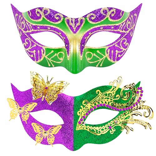 SIQUK 2 Pièces Masque Vénitien Couple Carnaval Masque de Mascarade Bal Masqué Vénitien Masqué Femme Homme pour Les Yeux pour Halloween Mascarade