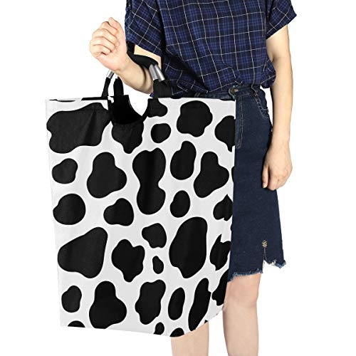 Laundry Hamper, Animal Cow Pattern Print Black Laundry Basket Washing Clothes Hamper Collapsible Storage Bin Foldable Shopping Bag Toy Book Holder