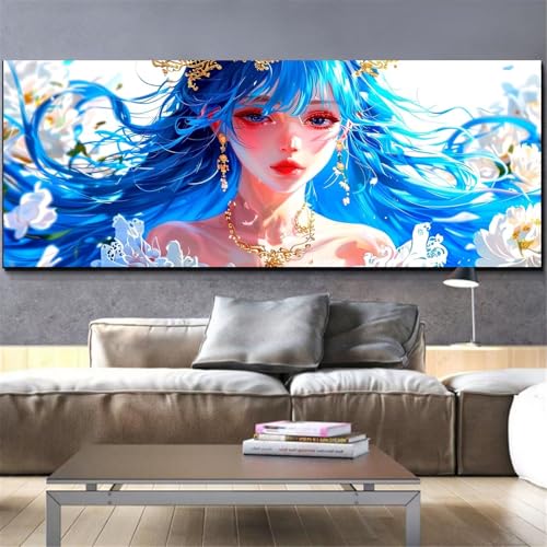 Peinture diamant fille bleue Mefooge pour illuminer votre grand salon avec un art mural L603