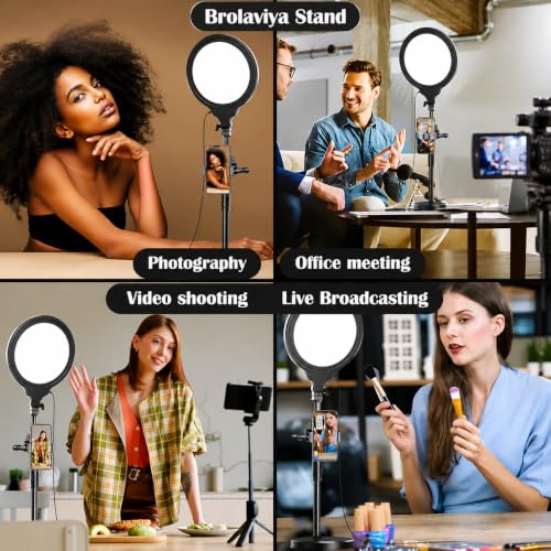 Image of BROLAVIYA Overhead Video Floor Stand with Slab key Full-screen fill 10-inch LED light, Metal arm,1 /4 inch head for Camera, Webcam, Gopro, With Mobile bracket for YouTube, TikTok, Desktop, Bedroom, Office.