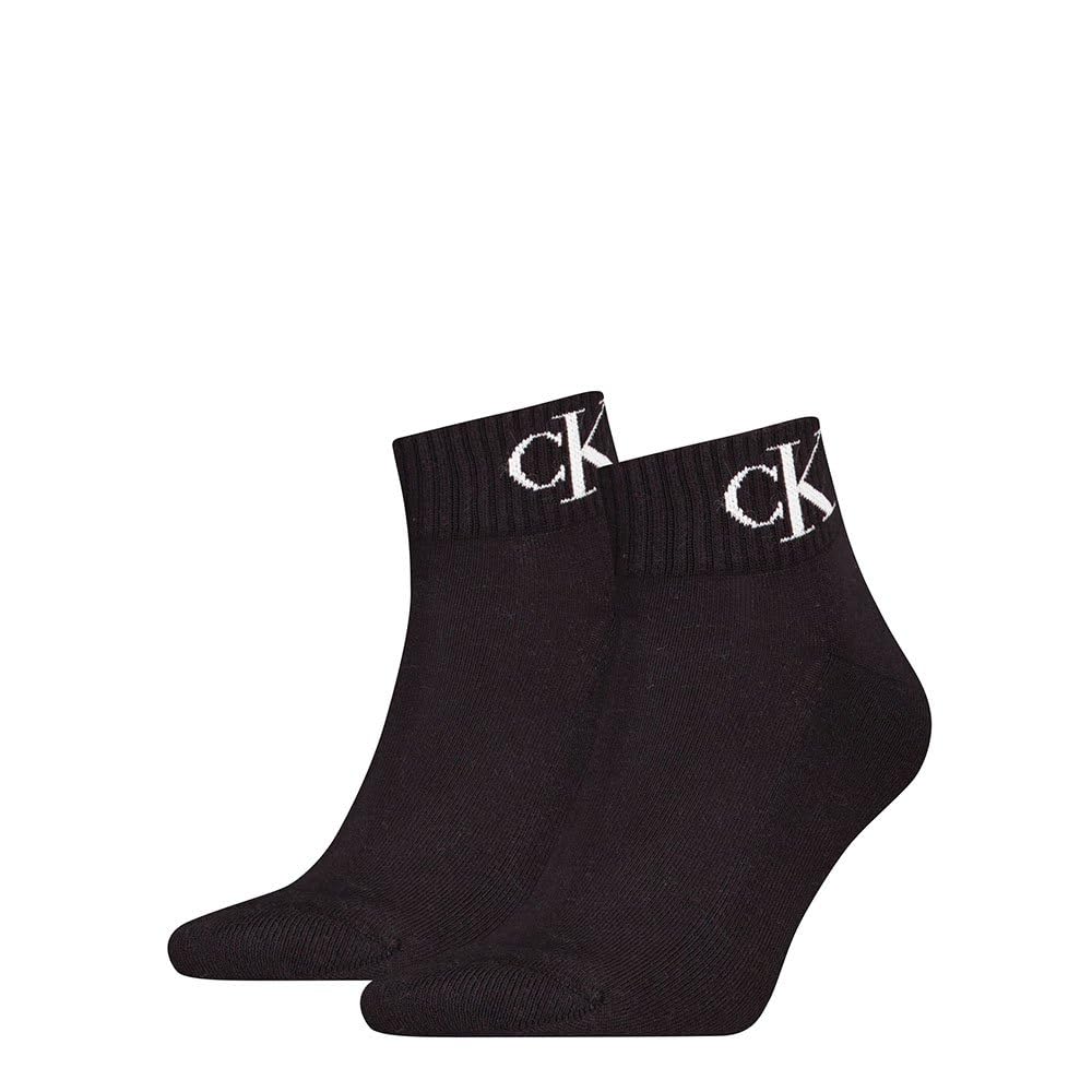 Calvin Klein Organic Cotton Monogram Quarter skarpety męskie (2 sztuki), Kolor: czarny, 43-46 (Pack de 2)
