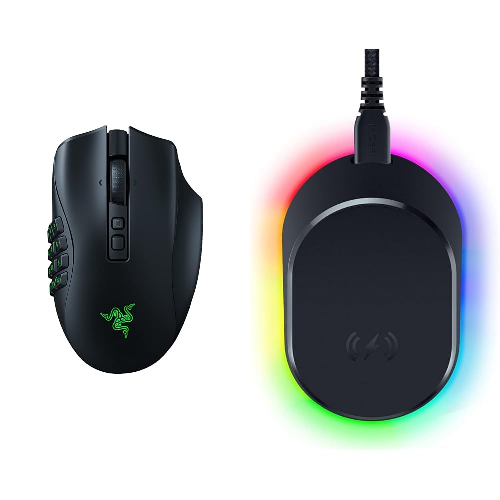 Razer Naga V2 Pro - Souris Gaming sans Fil Noir & Mouse Dock Pro & Charging Puck - Station de Recharge magnétique sans Fil & Module pour Souris compatibles - Noir