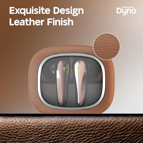 Image of truke Crystal Dyno Leather Finish True Wireless in Ear Earbuds w /Spatial Audio, 70H Battery Rapid Charge Ear Buds, 13mm Driver HiFi Sound TWS, 40ms Ultra Low Latency, 4Mics ENC - OakBrown