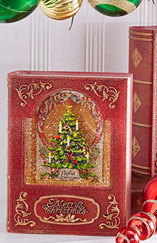 RAZ Imports 8.5" Christmas Tree Lighted Water Book (Water Lantern) Lighted Christmas Snow Globe with Swirling Glitter