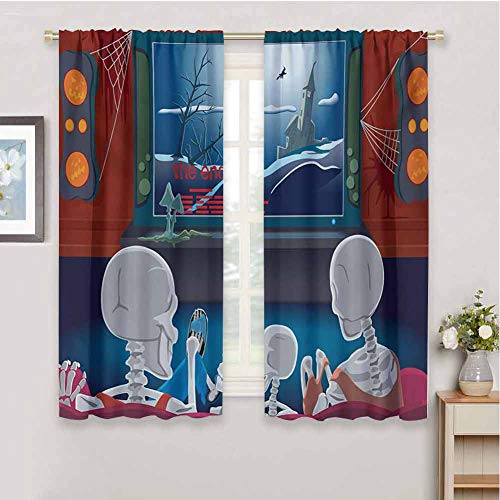 GUUVOR Movie Theater 99% Blackout Curtains Family of Skeletons Sitting on a Sofa