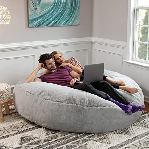 Image of Jaxx 6 Foot Cocoon - 2-in-1 Convertible Bean Bag Bed & Large Bean Bag Chair for Adults - Premium Faux Fur, Silver Rabbit