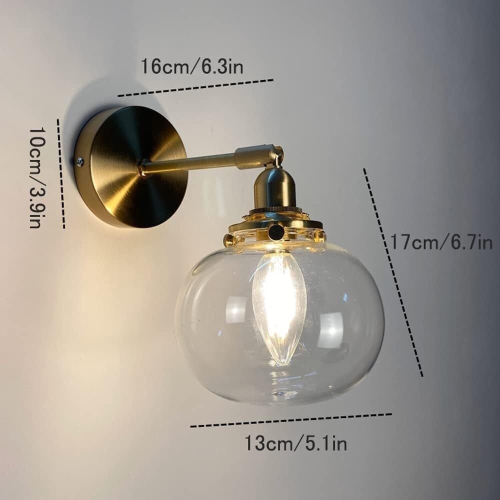 Applique da Parete per Interni Camera da Letto Comodino Lanterna da Parete E27 Lampade da Parete Giapponesi retrò in Ottone E Vetro Veranda Corridoio Bagno Specchio del Bagno Luce Frontale