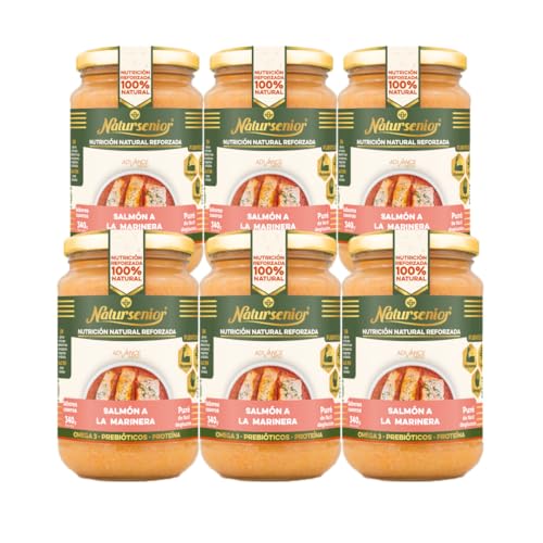 Natursenior - Pack Puré de Salmón a la Marinera x6 - Comida Natural Triturada para Mayores - Recetas Caseras y Enriquecidas - 340g