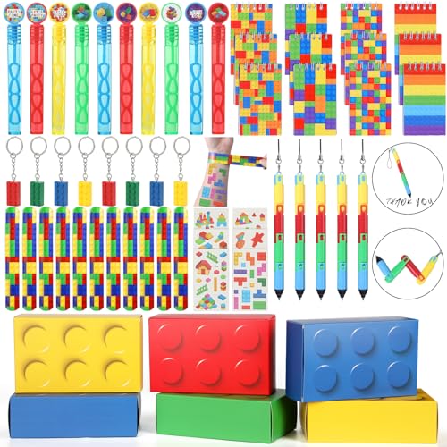 Vanblue Building Block Party Favors Birthday Decorations for Kids,Includes Gift Box,Keychains,Slap Bracelets,Pens Notebooks,Gifts Goodie Bag Stuffer,Party Supplies Classroom Rewards for Boy Girl