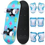 Honoson 7 Pcs Skateboard for Toddlers Beginners Knee Elbow Pads Wrist Guards Gear Set (Ice Cream, Age 2-5 Kids 17 x 5'')