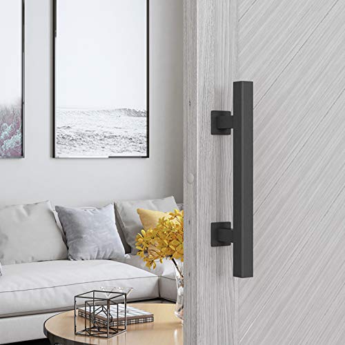 Genius Iron 12" Heavy Duty Sliding Barn Door Flush And Pull Handle, Black Rustic Design Handle For Gate, Garages #TOP3
