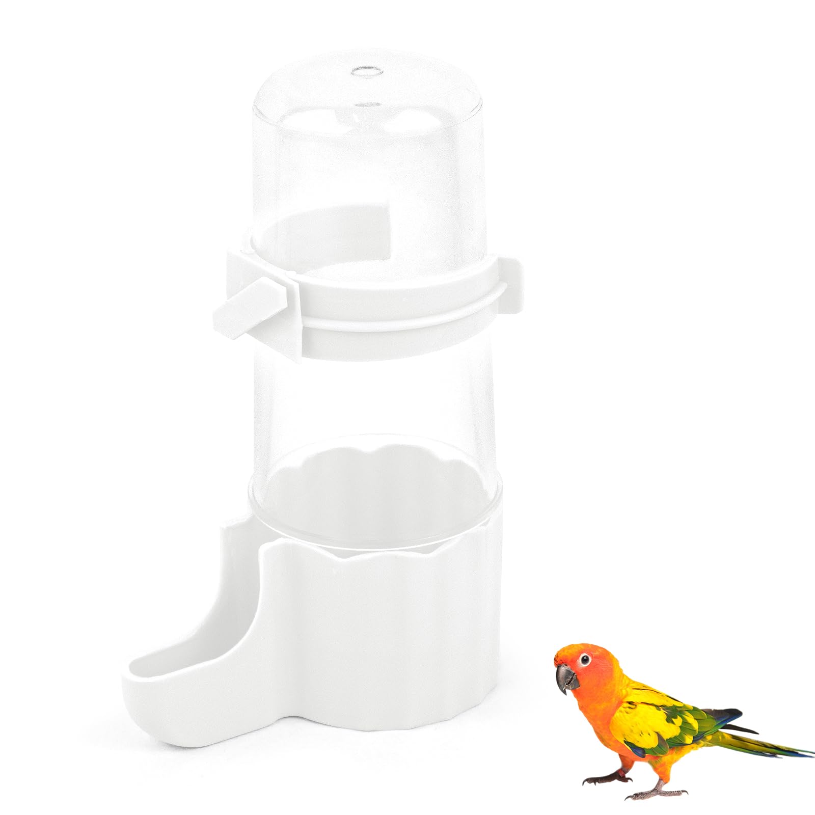 LuckyOpt Small Animal Water Bottle, 245 ML Transparent Auto-Add Food & Water Bottle for Hamster, Small Chick, Parrot, Quail, Bird Water Dispenser for Wire or Acrylic Cage (White)