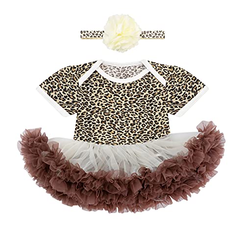 Bnee Baby Cotton Summer Toddler Romper Bodysuit with Headband (Lable SAge 0-3 Months, BrownLeopardPrint) (R0060001)