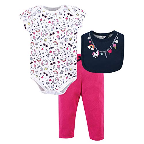 Image of Little Treasure Unisex Baby Bodysuit, Pant and Bib, Happy Rainbow, 0-3 Months