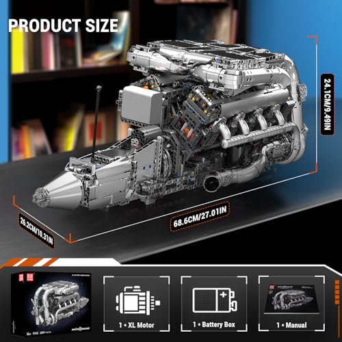 Mould King V8 Twin Turbo Engine Model Kit that Works - 2899+ PCS Build Your Own Visible Model Engine Kit for Adults with Motor and Battery, Building Blocks for Adults, DIY STEM Construction Toys