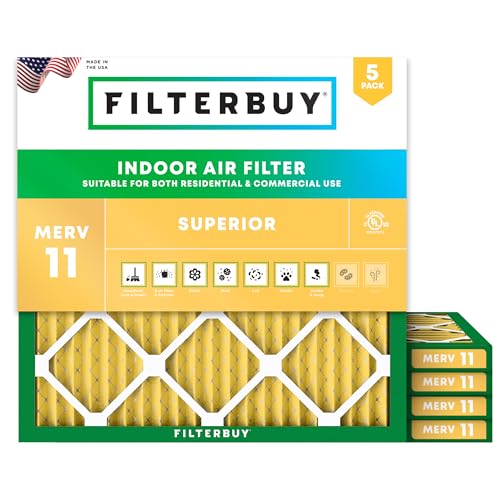 Filterbuy 20x20x1 Air Filter MERV 11 Allergen Defense (5-Pack), Pleated HVAC AC Furnace Air Filters Replacement (Actual Size: 19.50 x 19.50 x 0.75 Inches)