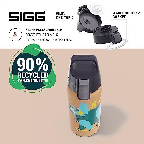 Sigg - Isolierte Trinkflasche Kinder - Shield Therm One Rawsome - Kohlensäuregeeignet - Auslaufsicher - Spülmaschinenfest - BPA-frei - 90% recycelter Edelstahl - Sandbraun mit Dinosaurier - 0,5L