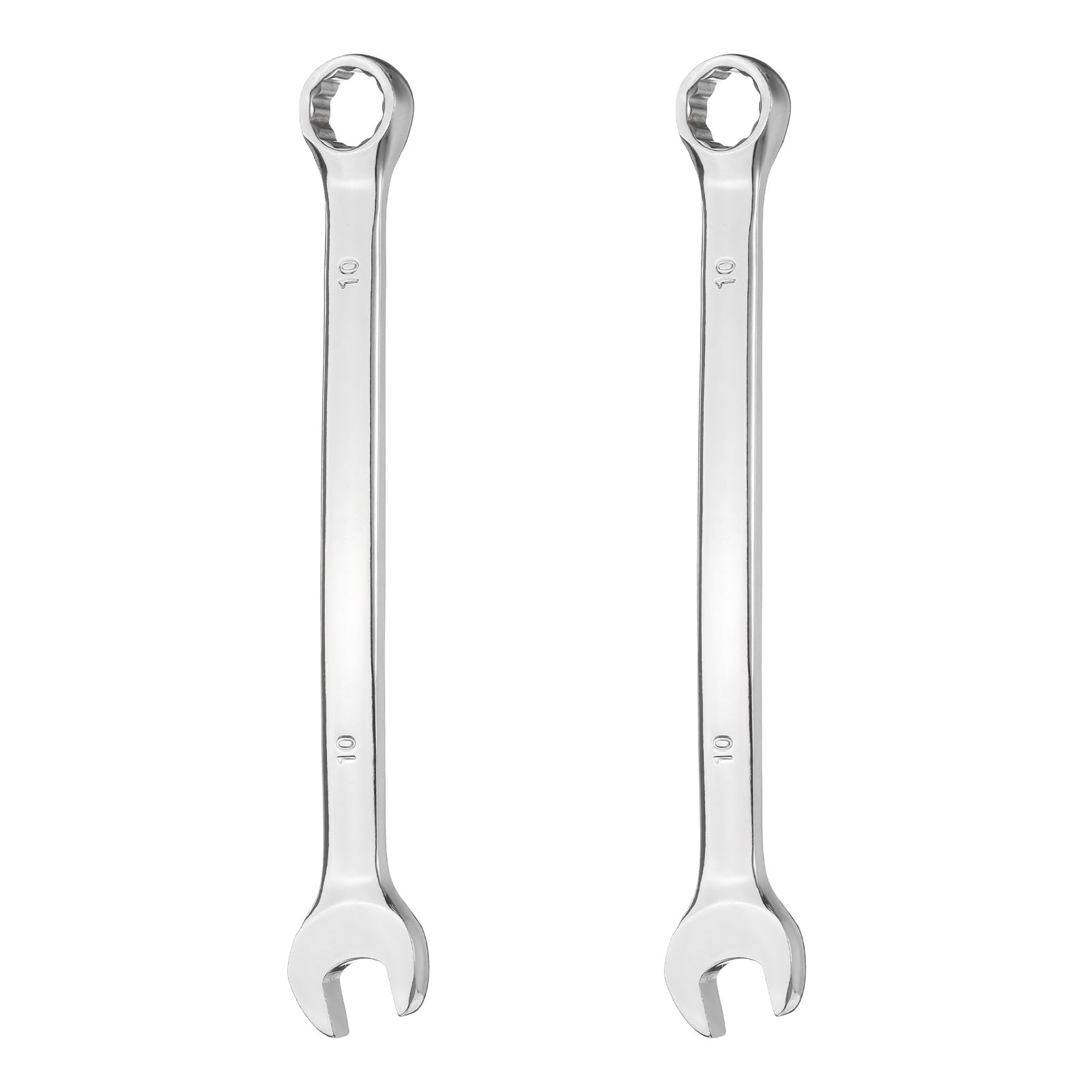 sourcing map 2Pcs Combination Wrench 10mm Metric 12-Point Box and Open End 45# Carbon Steel Double Ended Spanner Tool for Automotive Pipe Furniture Machinery DIY Repair, Silver White