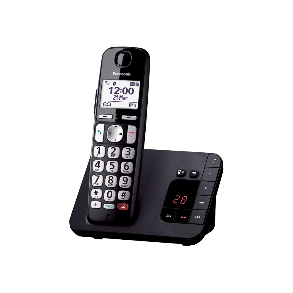 Panasonic KX-TGE260JTB Schnurlostelefon, verstärkte Lautstärke, Anrufbeantworter, Anrufsperre, Anruferkennung, ideal für Senioren, einfach zu bedienen
