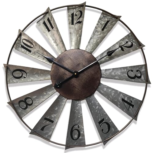 Evursua-24-Inch-Modern-Farmhouse-Clock-Large-Metal-Windmill-Clock-for-Walls-Indoor-Outdoor-HomeGalvanized-Metal-Decor-Wall-Clock-Distressed Evursua 24 Inch Modern Farmhouse Clock Large Metal Windmill Clock for Walls Indoor Outdoor HomeGalvanized Metal Decor Wall Clock Distressed