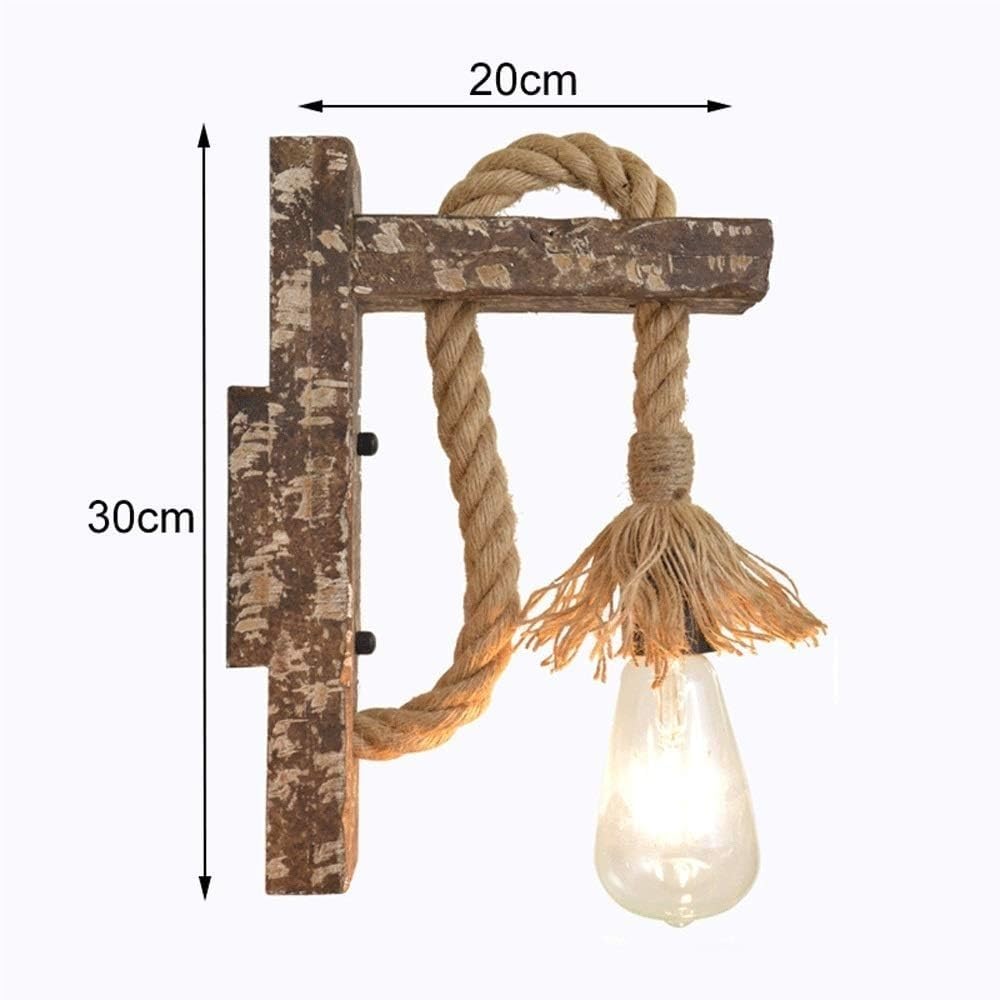 Lampa ścienna do sypialni, drewniana lampa przemysłowa z liny konopnej, retro styl wiejski, gniazdo E27, idealne na strych, kawiarnię, bar, restaurację lub sypialnię.