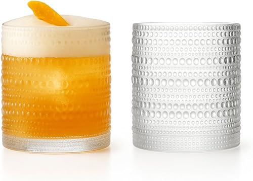 LEMONSODA Juego de 2 vasos vintage Hobnail para beber, vasos altos de 10 onzas, vasos de vidrio en relieve, vaso de agua transparente, cristalería