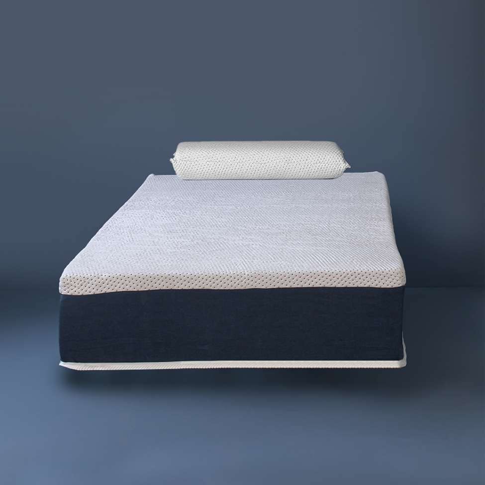 Colchão Solteiro Mola Ensacada Guldi Firme (25x88x188) e 1 Travesseiro Guldi Nasa Viscoelástico Azul e Branco