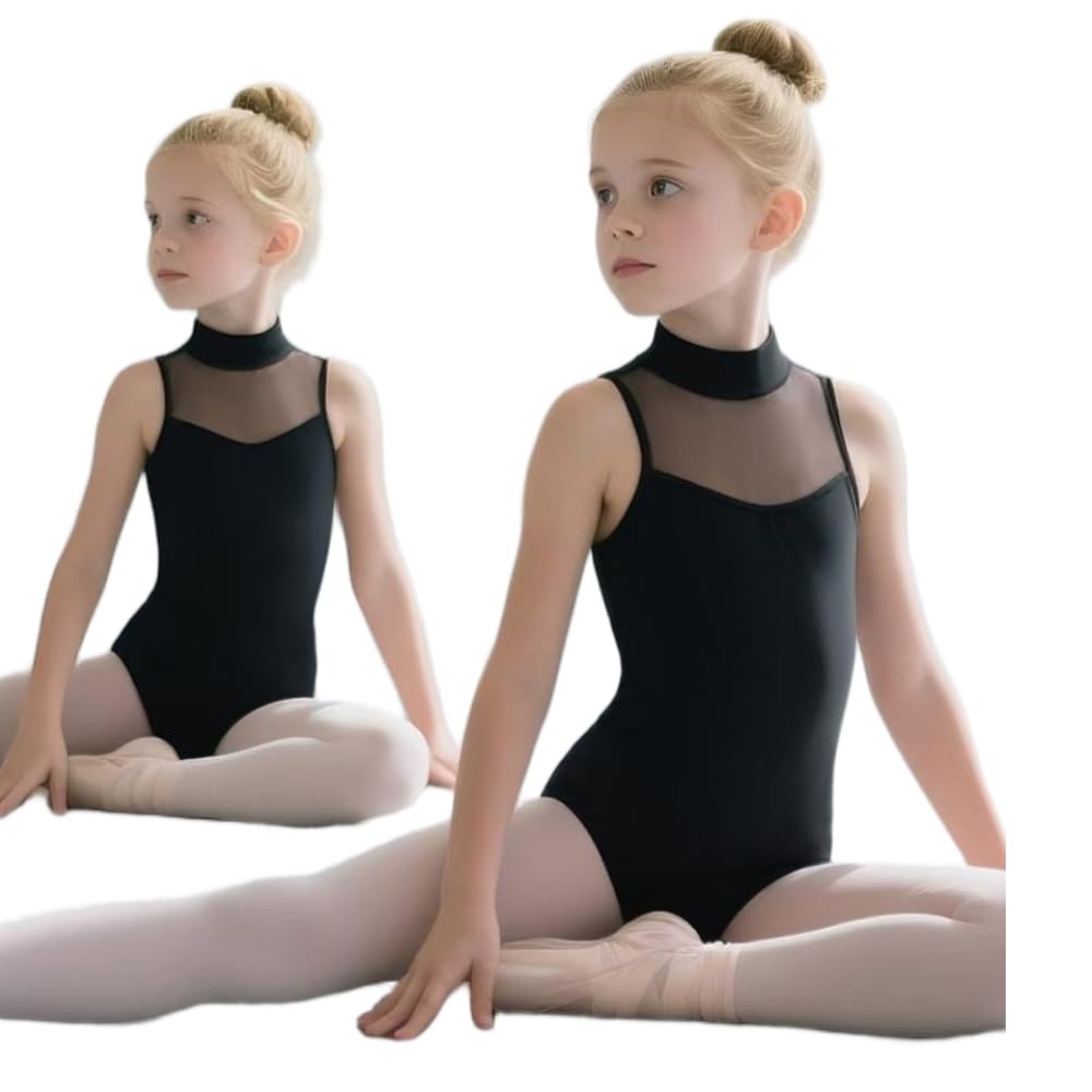 JJDFW - Body a maniche lunghe da bambina, per danza classica, ginnastica, danza, gonna in rete con grande schiena cava e fodera morbida