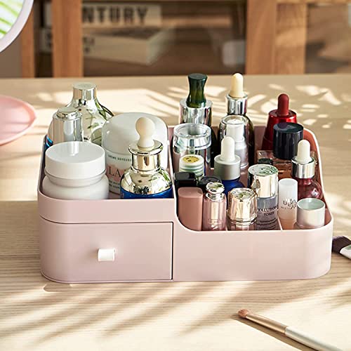 Image of Amazon Brand - Umi 1 Pc Makeup Organiser Cosmetic Storage Box with Drawer Plastic Case Holder for Home, Dressing Table, Cosmetic, Lipstick, Nail Polish, Brushes, Skincare, Lotions, Perfumes (Pink)