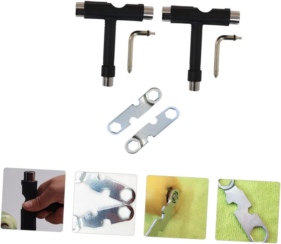 UPKOCH 4pcs Multi-Functional Skateboard Tool Kit Portable Skate Tool Shaped Wrench for Adjusting Axle Nuts and Hardware Compatible Skateboards and Roller Skates