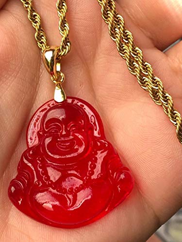 Red Jade Laughing Buddha Good Luck Pendant Necklace Rope Chain Genuine Certified Grade A Jadeite Jade Hand Crafted, Jade Neckalce, 14k Gold Filled Laughing Jade Buddha necklace, Jade Medallion4