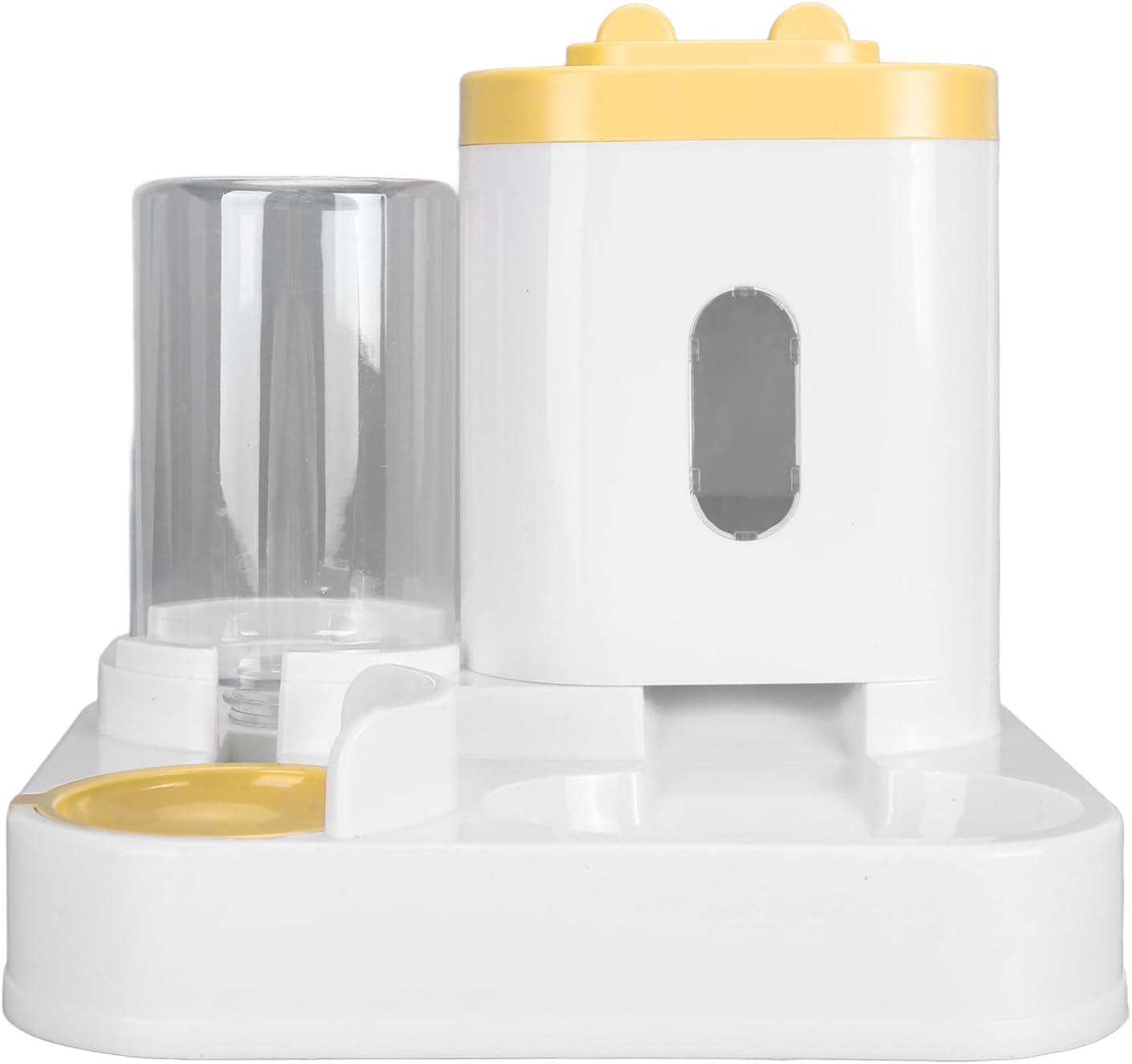 Auto Cat Waterer Feeder, Pet Food Water Dispenser PP Material 2 in 1 Convenient Easy Cleaning Transparent Window for Dog (Yellow)