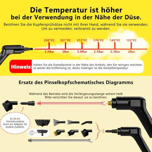 Pulitore A Vapore Portatile Pressurizzato Regolabile A 3 Livelli Per La Casa, 10S Heat-Up Vapore Portatile Per La Pulizia, Serbatoio Da 1,6 Qt Pulitore A Vapore Portatile Per (Orange) - 4