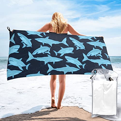FUCVNPZ Fitnessstudio-Handtuch, Hai-Muster, Badetuch, Strandtuch, Mehrzweck-Verwendung für Sport, Reisen, super saugfähig, Mikrofaser, weich, schnell trocknend, leicht Cover
