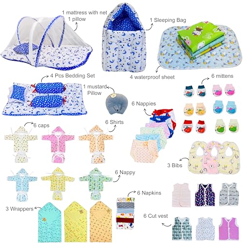 Image of Infantbond Baby All Season Use Hospital Essential Combo for New Born | Gift Pack | Baby Products | Maternity Essentials | Bedding Set (60 Items)(0-6 Months) (Blue Moon)(Colours May Vary)