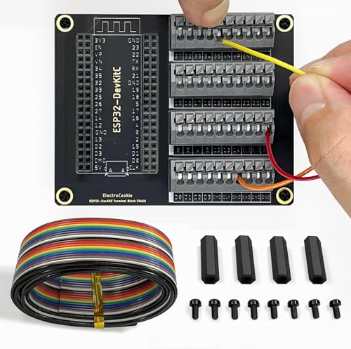 Image of ElectroCookie ESP32 Terminal Block Shield Kit, Compatible for ESP32-DevKitC, Push-in Simple Spring Connector Expansion PCB Module