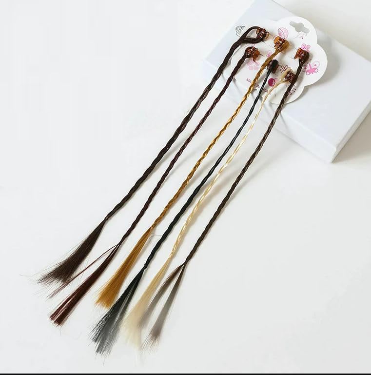 NYAMAH SALES Kids Hair Clip in Colorful Hair Extensions with Hair Clips with Tinsel Rainbow False Nylon Wig Braids Extensions Hair Styling Accessories for Baby Girls Adult - Brown (12 PCS)-image-28