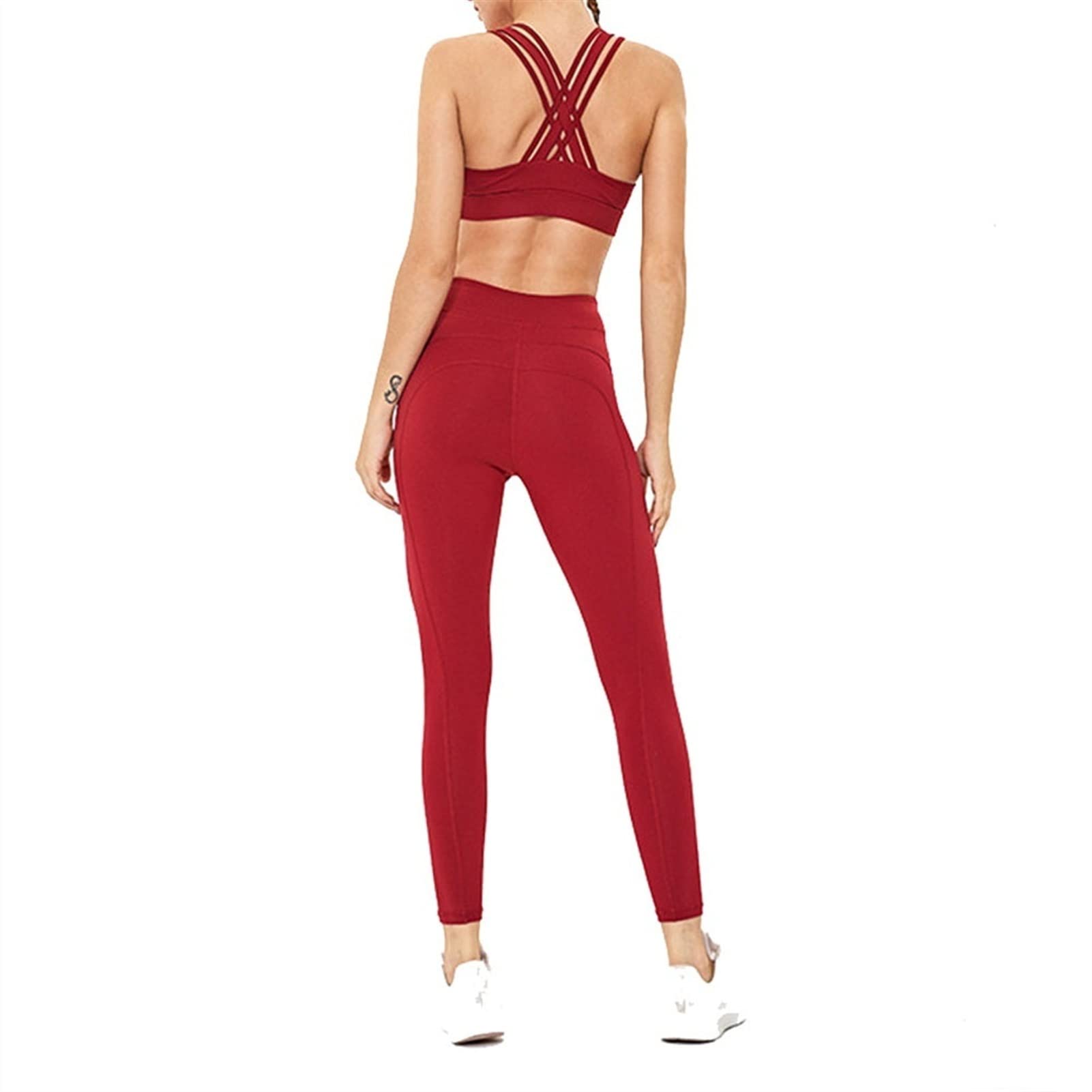 Strój do jogi damski fitness zestaw odzieży sportowej, 2-częściowy strój damski sportowy biustonosz joga legginsy zestaw trening fitness spodnie seksowne paski krzyż tył tank topy odzież siłownia bieganie trening najlepsze legginsy