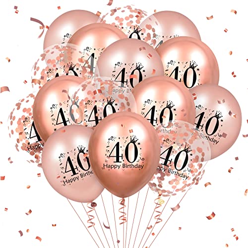 Luftballons zum 40. Geburtstag, 18 Stück Roségold, Happy 40. Geburtstag, Latexballons, Konfetti-Luftballons für Männer und Frauen, 40. Jahrestag, Geburtstagsparty, Dekoration, Zubehör, 12 Zoll Cover