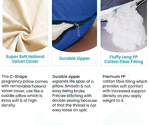 Image of C-Shaped Sleeping Pregnancy Pillow| Removable Washable Velvet Cover with Zipper| PregnoCare Fibres| Maternity, Nursing| Full Body Soft Support Bump, Head, Back, Shoulder, Hips, Legs & Belly (Sky Blue)
