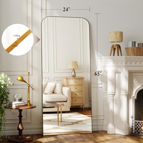 Full Length Mirror 65"x24" Mirror Full Body with Aluminum Alloy Frame Top Square-Edged Floor Mirror with Stand for Bedroom Living Room Black - Image 5