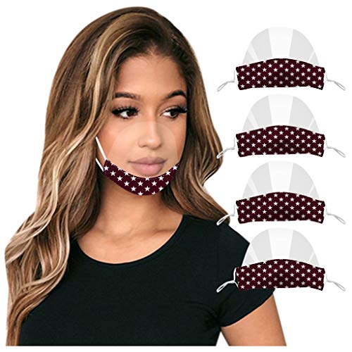4PC Face Clear Visible Breathable Mini Shield Face Ma Bandanas Daily Restaurant Canteen for Unisex Adult