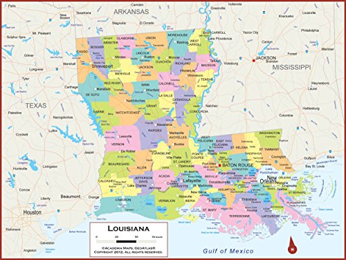 60 x 45 Giant Louisiana State Wall Map Poster with Counties - Classroom Style Map with Durable Lamination - Safe for Use with Wet/Dry Erase Marker - Brass Eyelets for Enhanced Durability