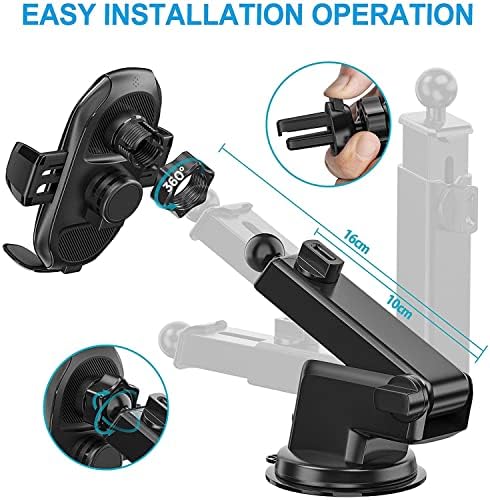 HonShoop Wireless Car Charger Mount, 10W/7.5W Qi Fast Charging Auto-Clamping Car Mount Air Vent Windshield Dashboard Car Phone Holder