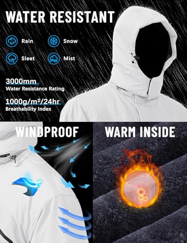 Image of TACVASEN Men's Winter Ski Jacket Waterproof Snow Coats Snowboard Fleece Lining Jacket Warm Parka with Hooded,Standard Length