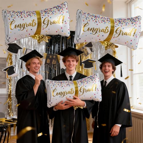Image of Graduation Diploma Balloons, 2026 Graduation Party Decorations 3 pcs Black White Congrats Grad 2026 Diploma Foil Balloon for High School College Class of 2026 Congratulations Graduate Party Decoration