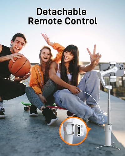 Image of hohem iSteady V3 Gimbal Stabilizer for iPhone & Android with AI Tracker | iSteady 8.0, Detachable Remote, 8 inch Extension Rod, Tripod, Magnetic Fill Light, AI Tracking, 13H Battery for Vlogs, White
